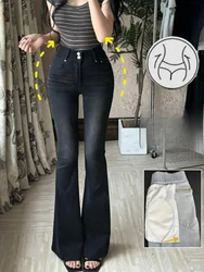 Autumn New Women Fashionable High Waisted Flared Jeans Korean Style Street Wear Sexy Women's Slim Fit Elastic Full Crotch Jeans