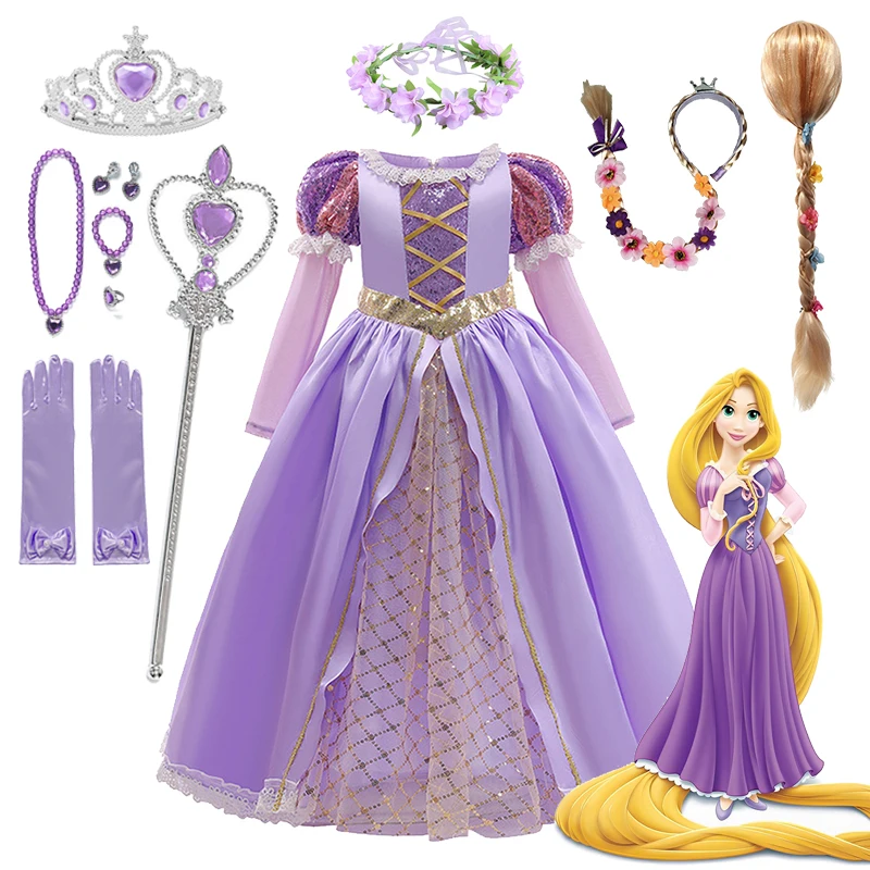 

Disney Rapunzel Princess Dress Baby Girls Cosplay Costume Halloween Carnival Fancy Party Dresses For Girls Kid Birthday Clothing