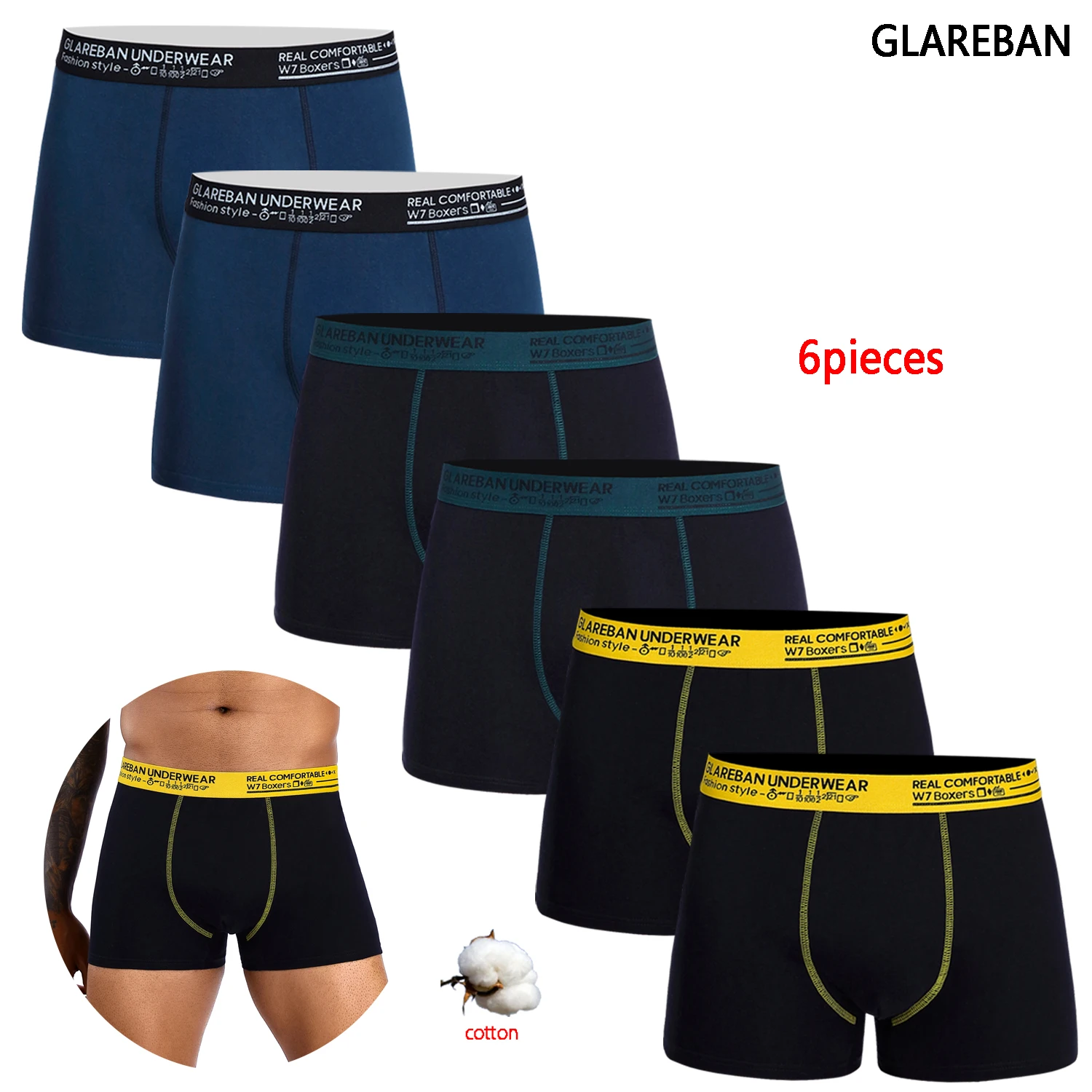 6 piezas, Bóxer de algodón para hombre, ropa interior, calzoncillos de lujo, caja deslizante, 2024