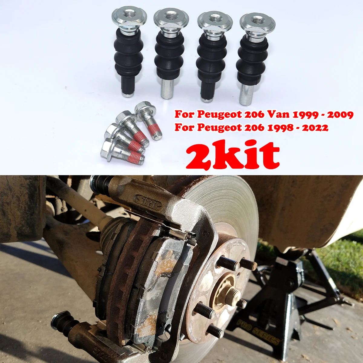 

2Kit For Peugeot 206 1998-2022 Front&Rear Brake Caliper Slider Guide Pins Bolt Left Right Disc Housing Bellows Sleeve Bushing