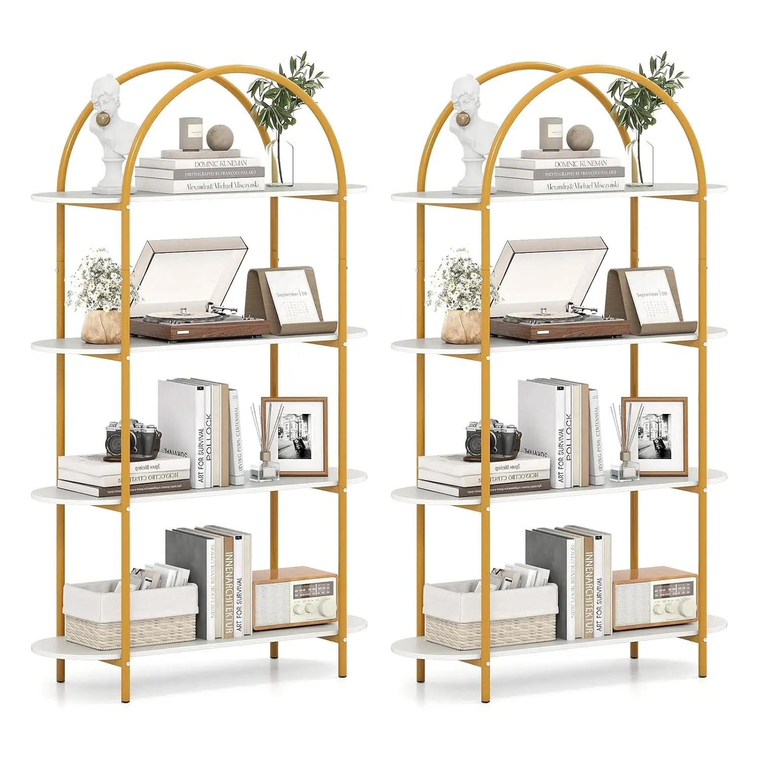 Arched Bookshelf 2-Pack, 4-Tier Open Bookcase With Metal Frame, Freestanding Organizer For Living Room Home, Customized