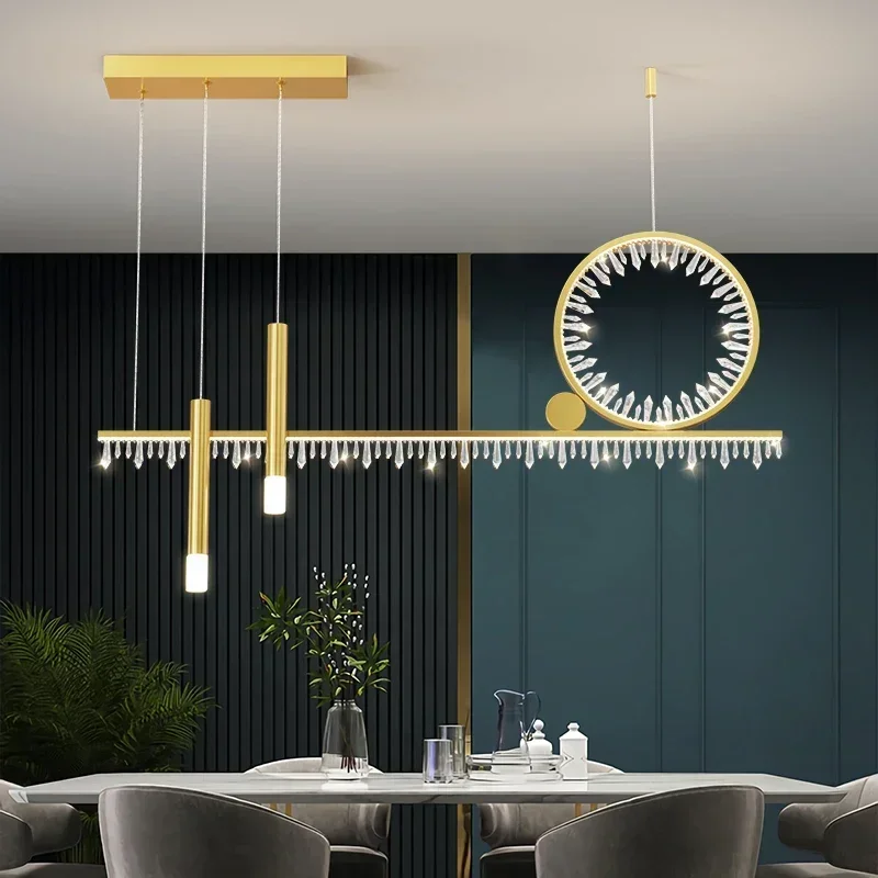 Modern Nordic Light Luxury Crystal Led Dining Kitchen Living Room Bedroom Ring Strip Lighting Chandelier
