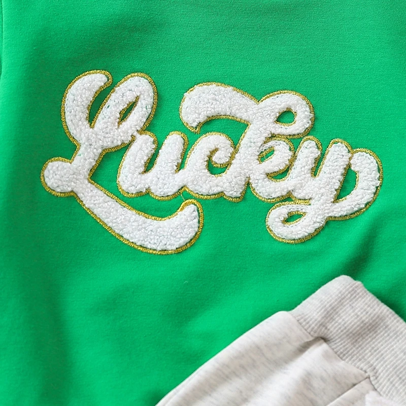 

Baby Boys Outfits Long Sleeve Lucky Letters Embroidery Sweatshirt Jogger Pants Set Infant Spring Suit