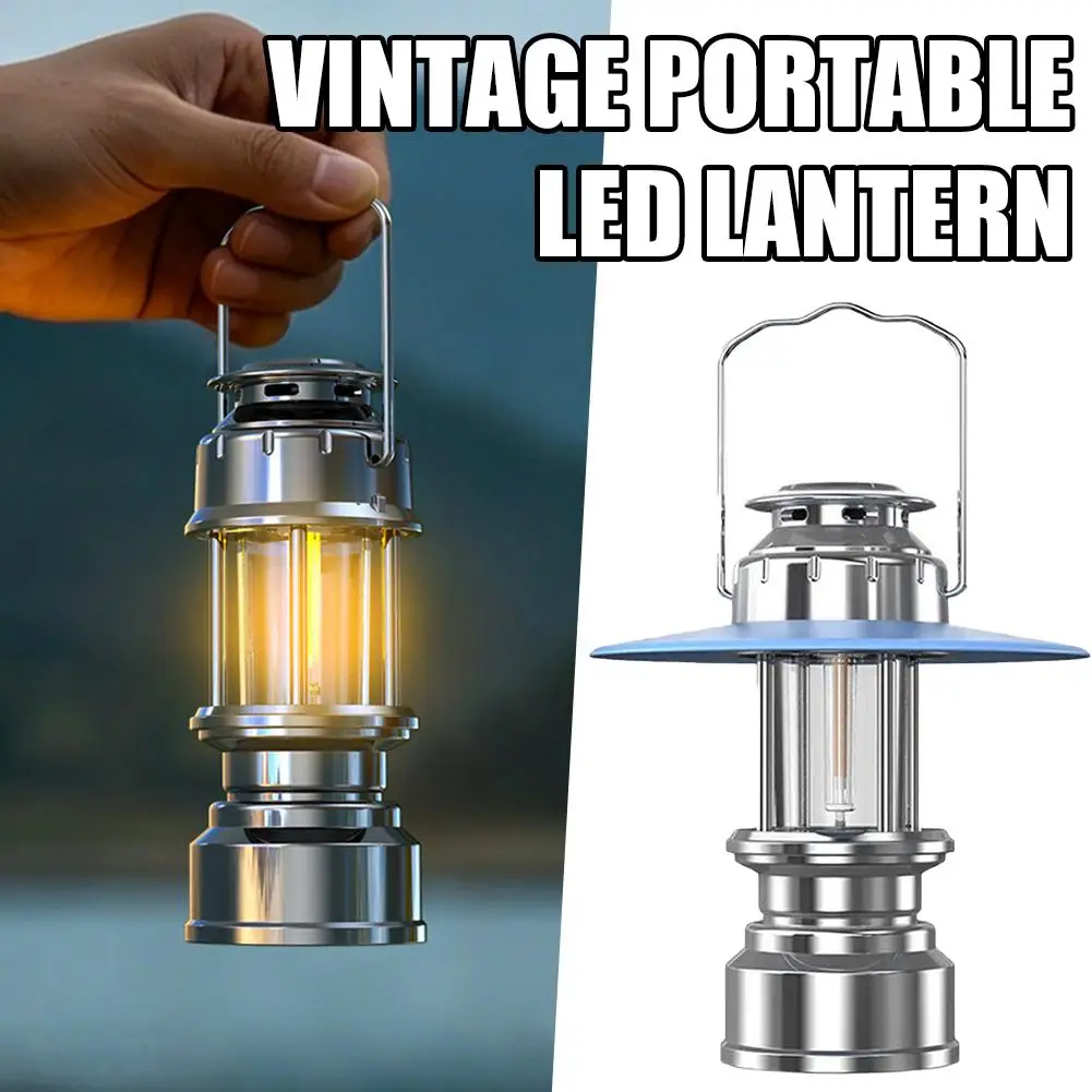 Retro LED Camping Lantern Type-C Rechargeable Dimmable Mini Portable Tent Light Magnetic Base IP44 Waterproof Vintage Outdoor