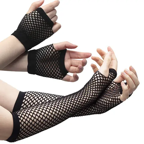 2 Pair/set Black Ladies Sexy Gloves Mesh Net Fishnet Gloves Hollow Fingerless Gloves Night Club Lolita Costume Punk Mittens