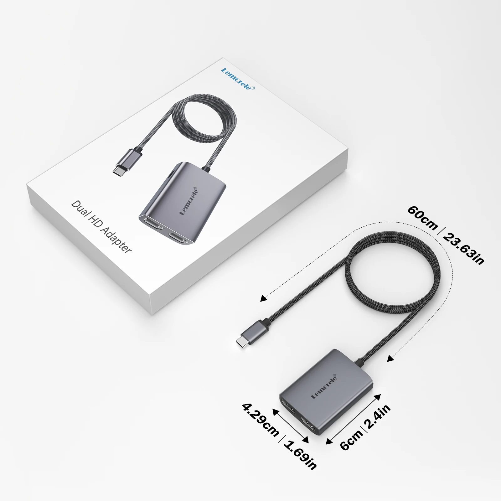 Lemorele HD30 USB C MST HUB 4K Mac & Win MST محطة إرساء شاشة ثلاثية USB-C/A إلى 2x HDMI كابل مضفر من الألومنيوم