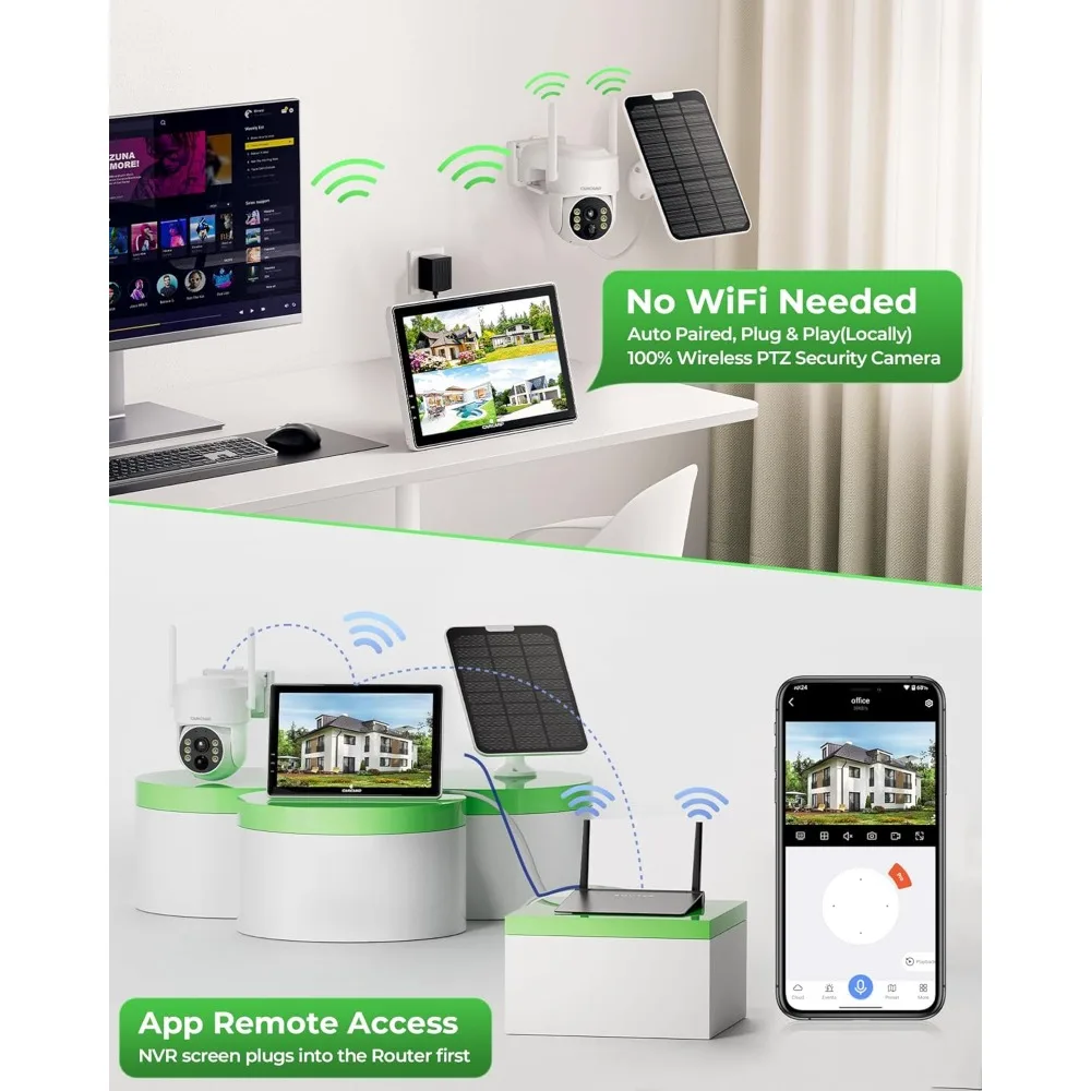 Solar Security Cameras Wireless Outdoor with 10" Monitor, 10CH NVR 2K Solar Home Security Camera System