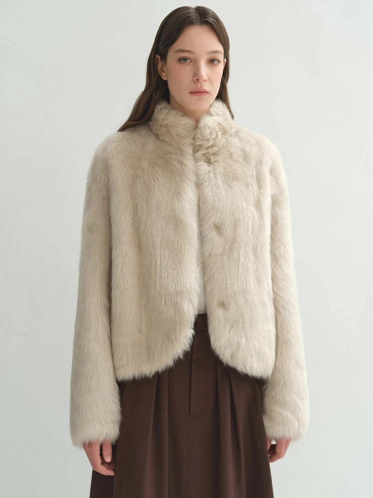 High-End-Luxus-Toscana-Lammfell-Lammfell-Jacken für Damen 2025, einfacher Stehkragen, kurzer Winter-Echtpelzmantel aus echtem Leder