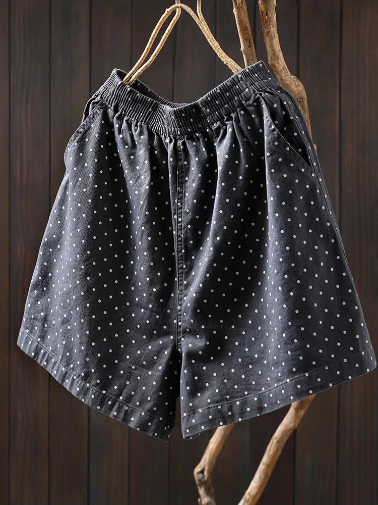 

Women Casual Shorts New Arrival 2025 Summer Simple Style Vintage Dot Pattern Loose Comfortable Female Cotton Short Pants M1264