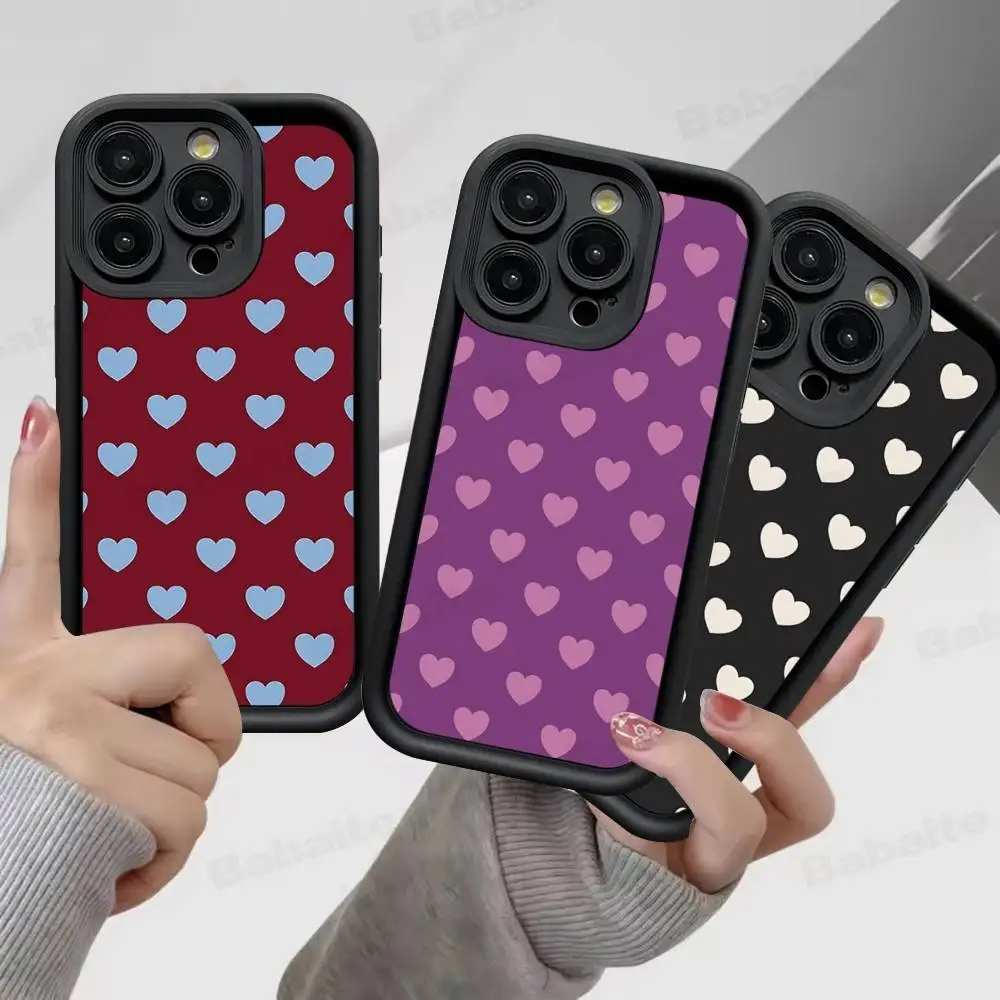 

INS Love Heart Silicone Soft Phone Case For IPhone 17 16 15 14 Plus 13 12 Mini 11 Black Cover