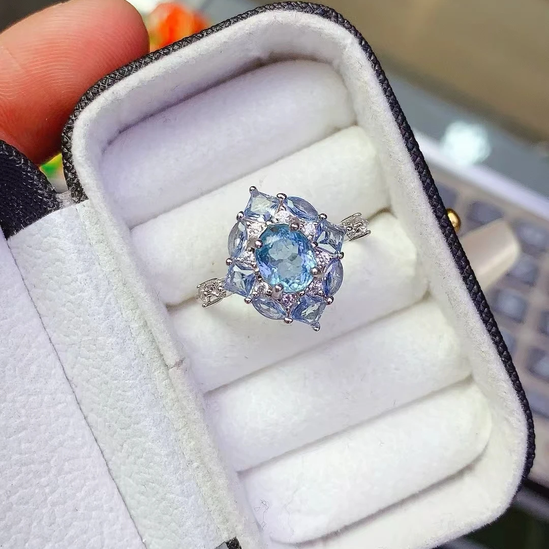 Kjjeaxcmy jóias finas luz natural azul aquamarine anel feminino s925 prata requintado incrustado alta clareza gem suporte teste