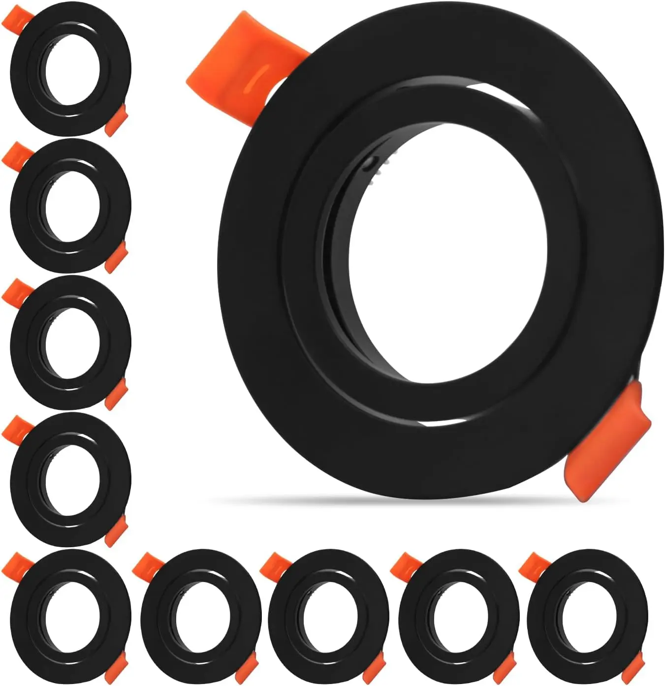 

Pack of 10 Black LED Downlights Frame Round Fixture Holders Adjustable Cutout 65mm with sockets for 1.97in/50mm MR16 GU10 Bulb