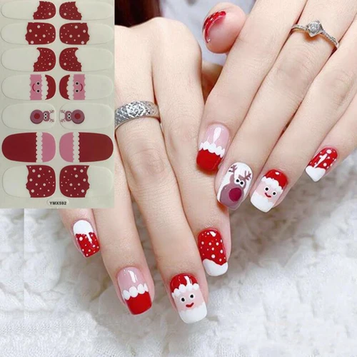 Pegatina autoadhesiva para uñas de cobertura completa de Navidad, calcomanías DIY para decoración de manicura, prensa de salón en uñas postizas