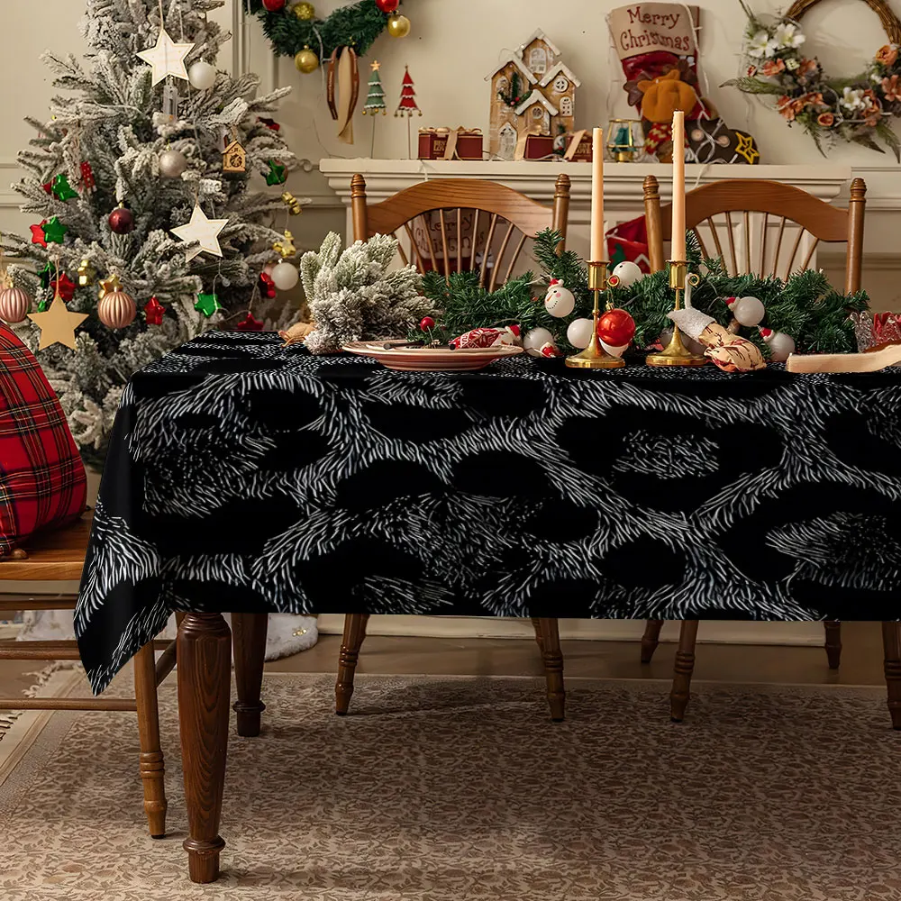 Monochrome Hibiscus Waterproof table cloth, splash-proof tablecloth, for party, Halloween, Christmas, dining, camping