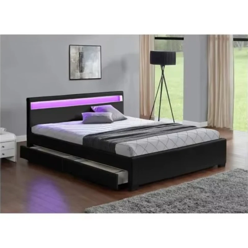 

Высококачественная деревянная кровать Easy Bed черного цвета с функцией хранения и встроенной светодиодной подсветкой