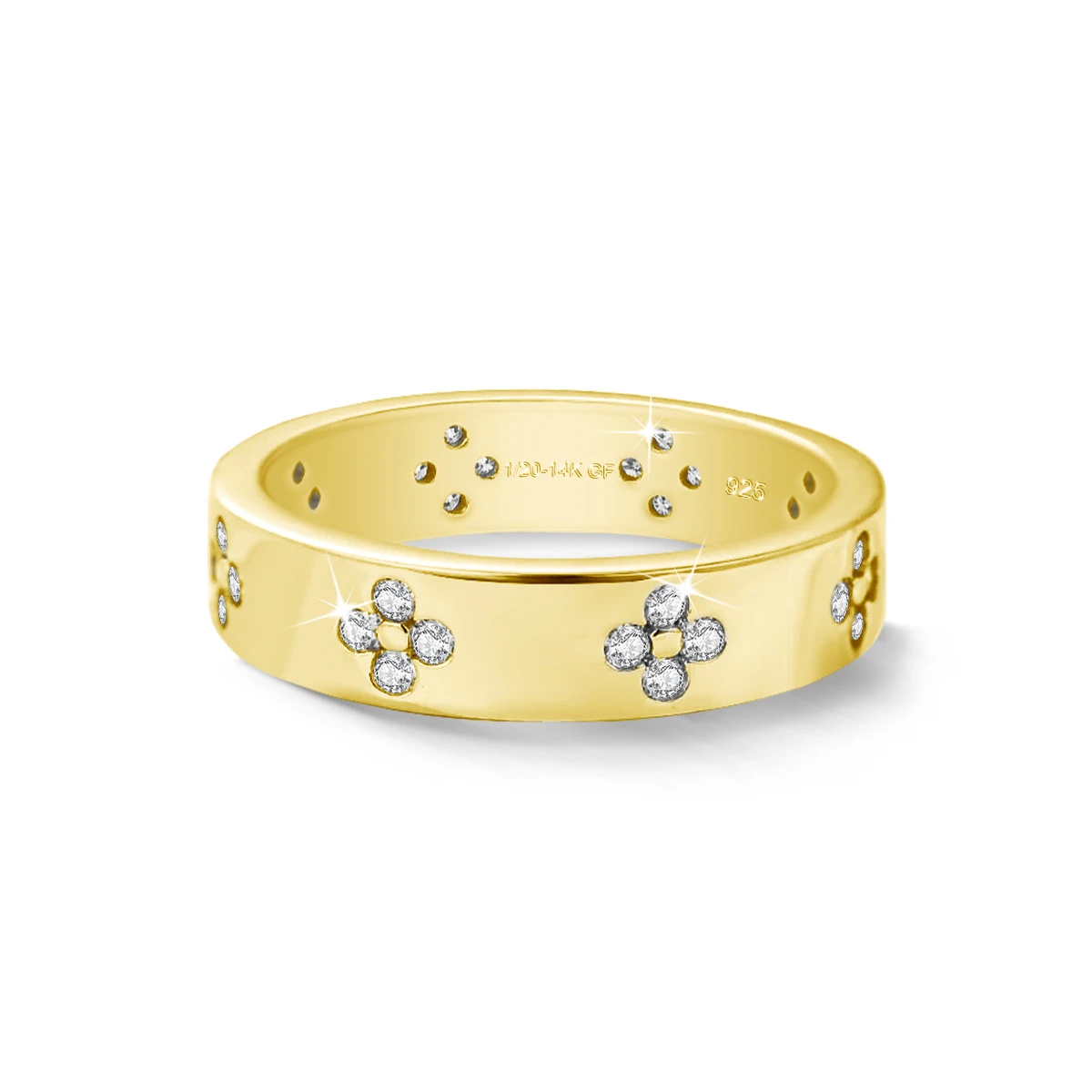 14K Gold Filled Lucky Four Leaf Clover Moissanite Ring Heavy Industry Design Unisex Minimalist Daily Statement Jewelry for Women