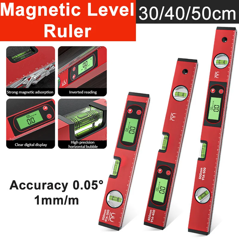 30/40/50cm Electronic Digital Display Level Ruler Magnetic Angle Meter Aluminum Alloy Level Protractor Inclinometer 90 Degree