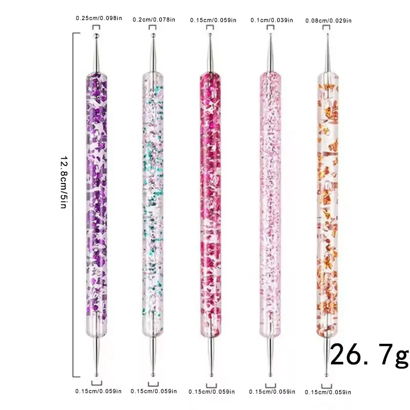 5pcs/Set Dual-Ended Nail Art Dotting Pen With Rhinestones Handle 3D UV Gel Liner Flower Pattern Drawing Painting Brush Tool Kits view 5