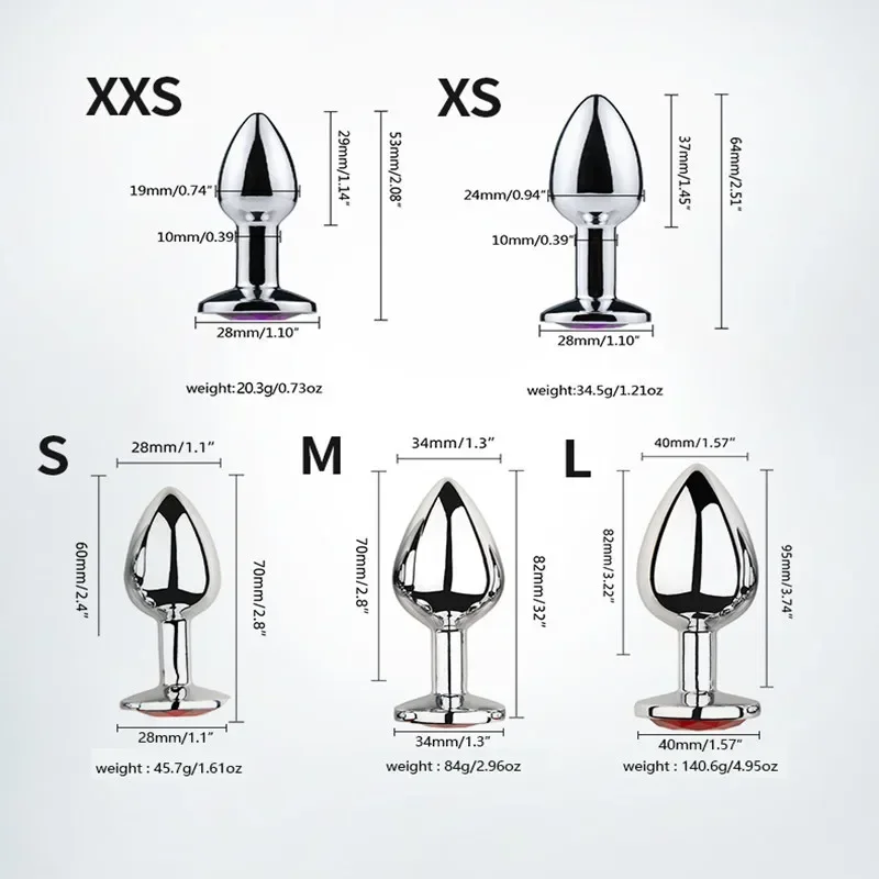 Heart Base Metal Anal Plug Stainless Beginner 5 Size Butt Plug Dildos Anus Masturbation Stimulator Adult Sex Toys for Man Women view 6