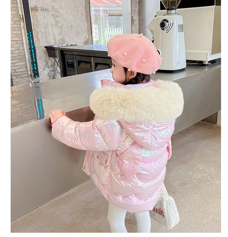 2-10 Jahre Winter-Mädchenjacke mit süßen Flügeln, warmem Pelzkragen, Prinzessinnenmantel mit Kapuze, Reißverschluss-Parka, Schneeanzug, winddichte Oberbekleidung – Detail 5