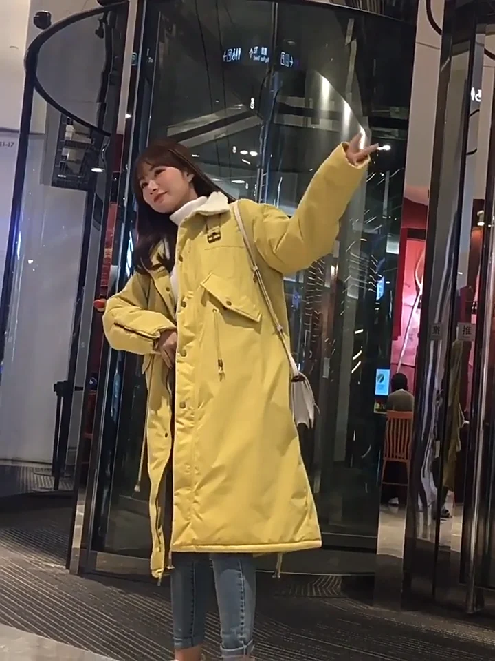 Knee Length Plush Korean Loose Lamb Spring and Winter Autumn Cotton Long Sleeved Jacket Coat for Women