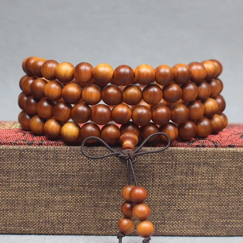 

Aged Cypress Bracelet for Men, Black Oil Old Wood Buddhist Beads, Wooden Art Craft Ornament, Couple's Jewelry