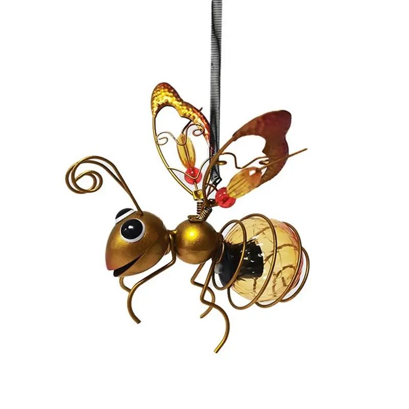 A7THK-5X Solar Iron Insect Statue With LED Fairy Light Outdoor Hanging Tree Ornament For Fence Yard Courtyard Garden Decor A