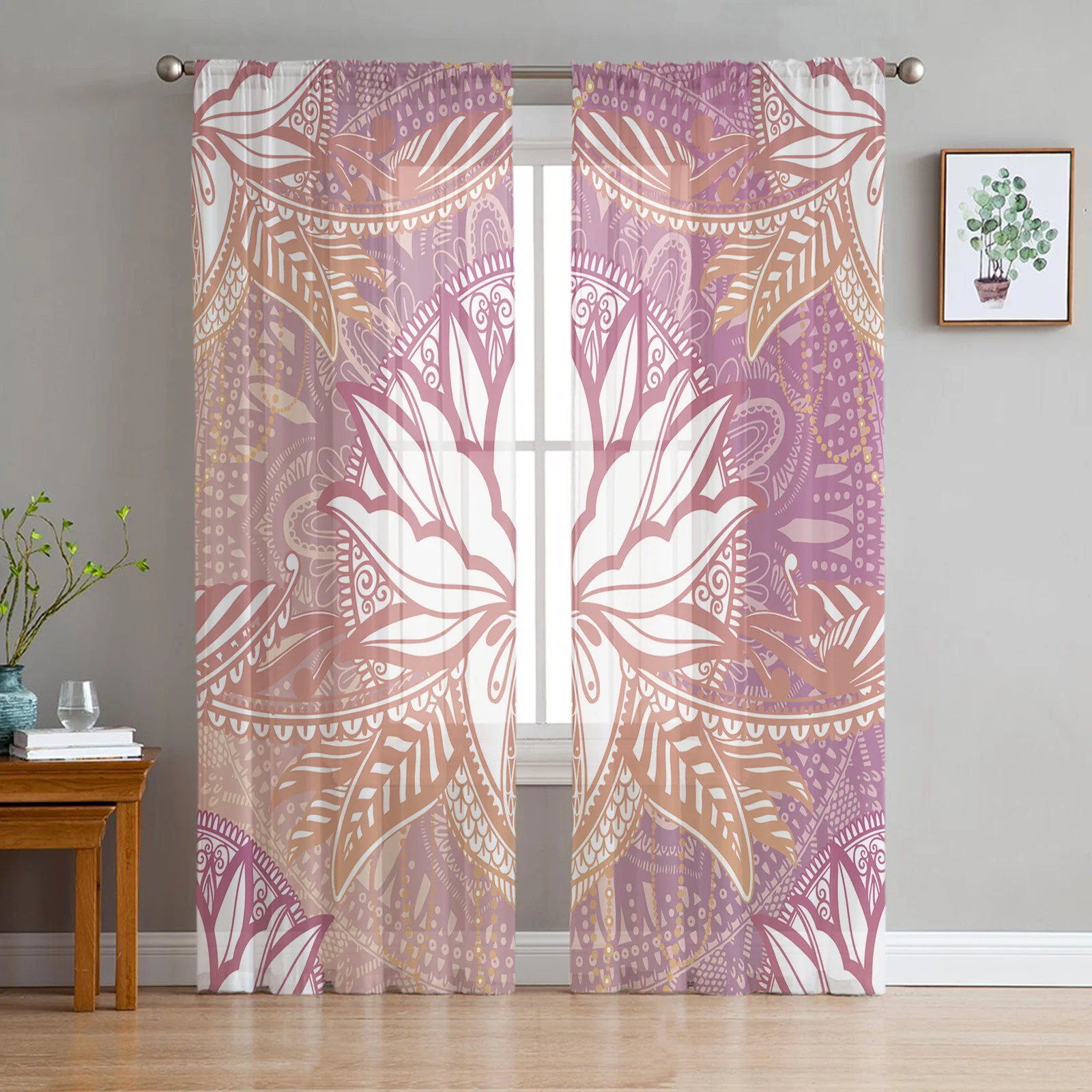 

Mandala Flower Purple Gradient Curtains Living Room Bedroom Kitchen Decoration Window Voiles Organza Tulle Curtain