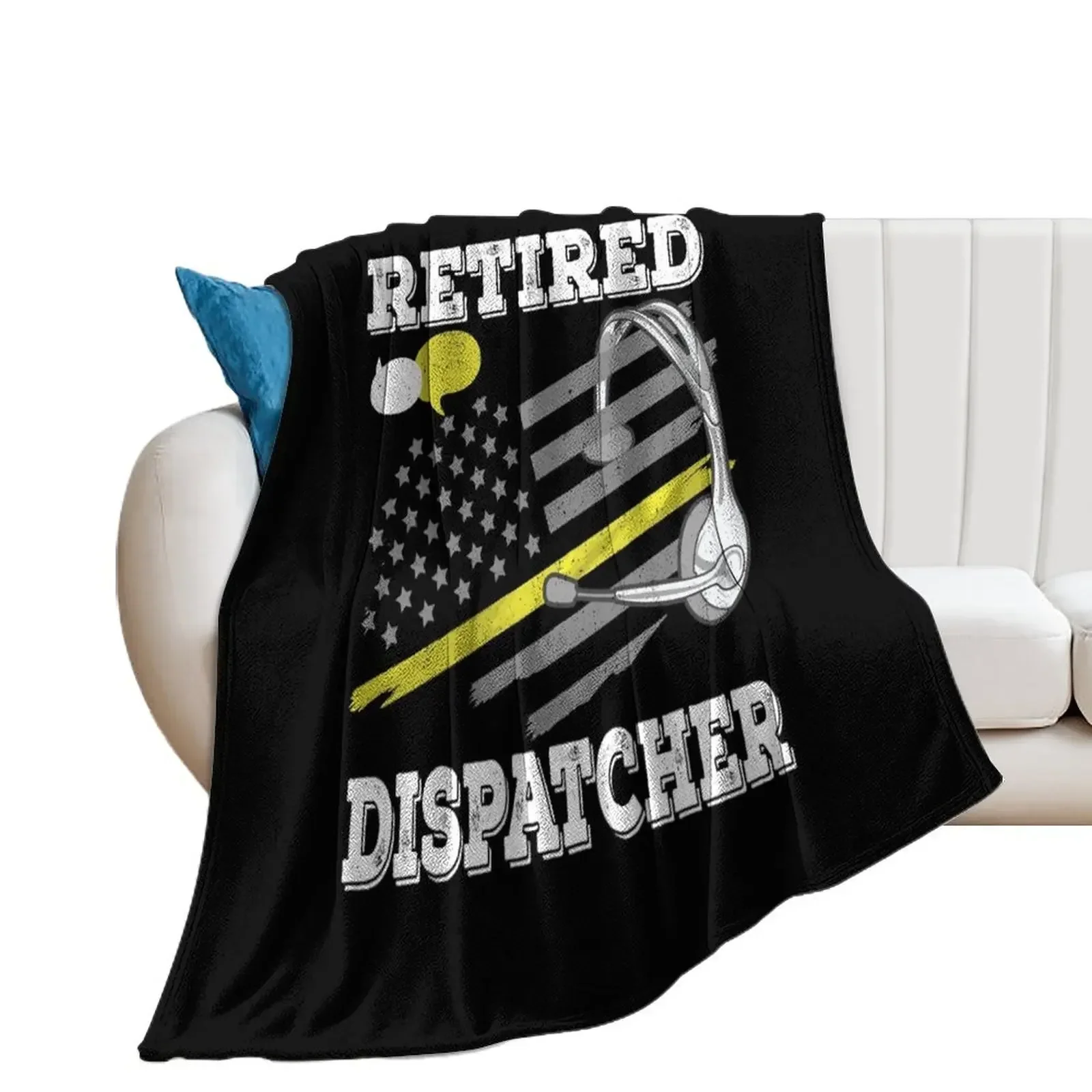 Proud Retired Dispatcher Gift - Thin Yellow Line - American Flag - Retirement Throw Blanket Thins Nap Warm Blankets