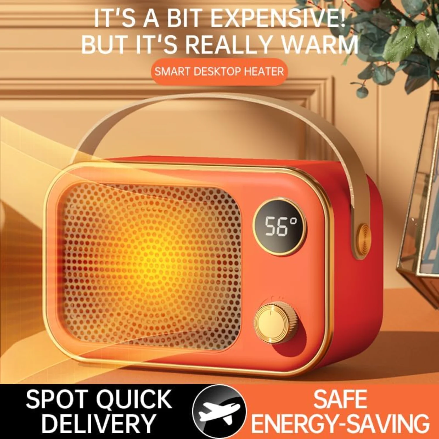 سخان داخلي، سخان محمول 1200 وات، يمكن التحكم في درجة الحرارة، سخان سيراميك بدون ضوء، سخان سريع الاحترار مع الحرارة و #4