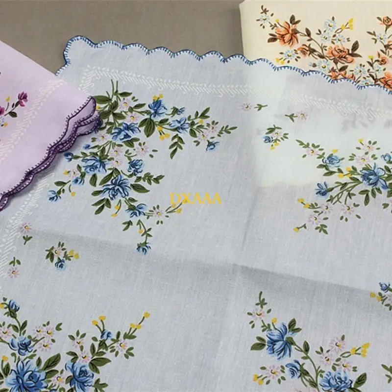 DXAA 3 PCS Square Hankies Floral Print Cotton Handkerchiefs for Women Club Meeting