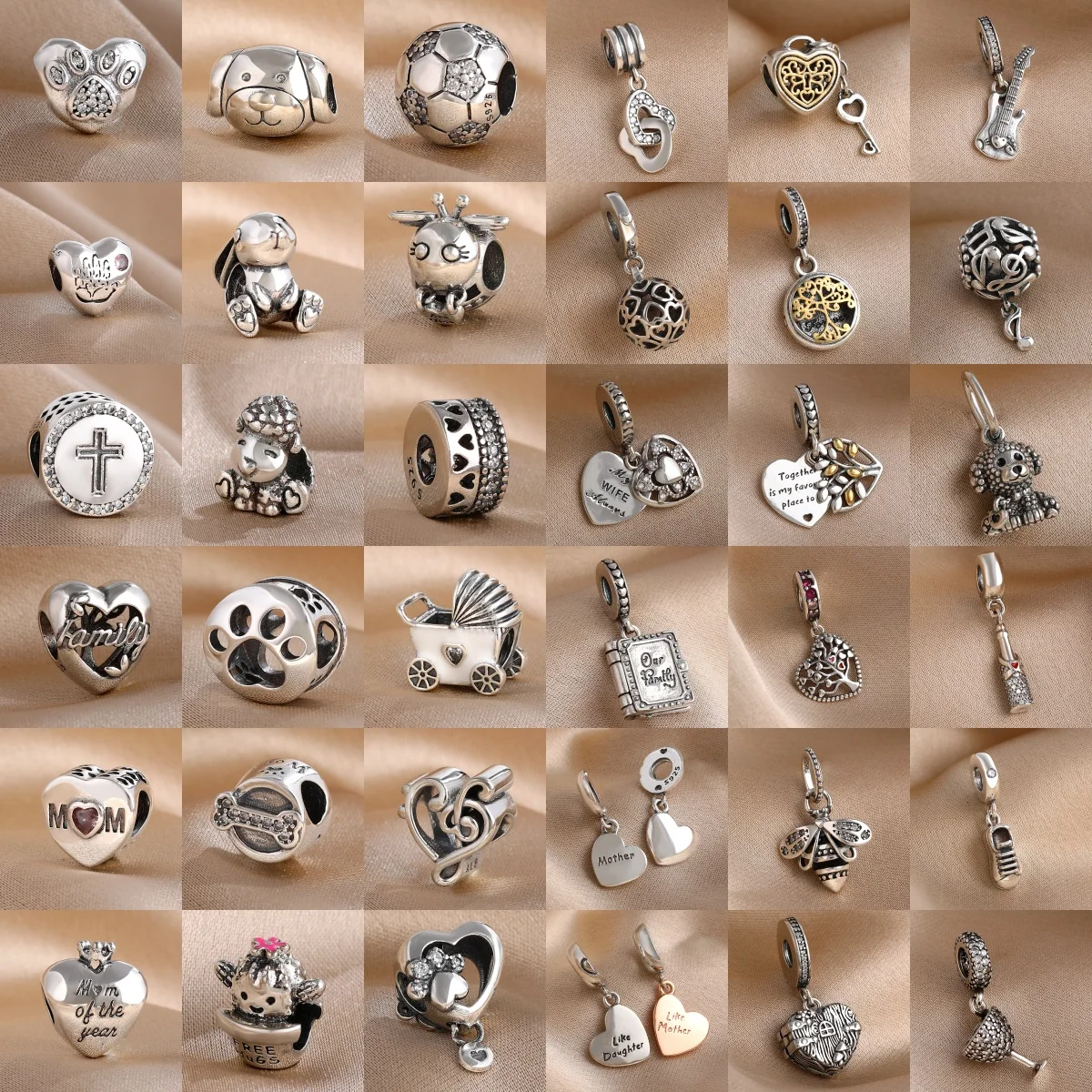 Colgante de Plata 925 con Diseño de Guitarra, Fútbol y Huella de Perro, Ideal para Pulseras y Accesorios de Joyería DIY