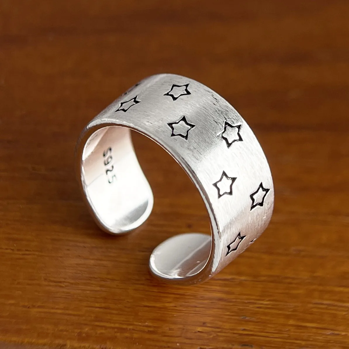 925 Sterling Silver Rings for Women Couple Minimalist Handmade Simple Wide Star Ring Fine Jewelry Gift Prevent Allergy