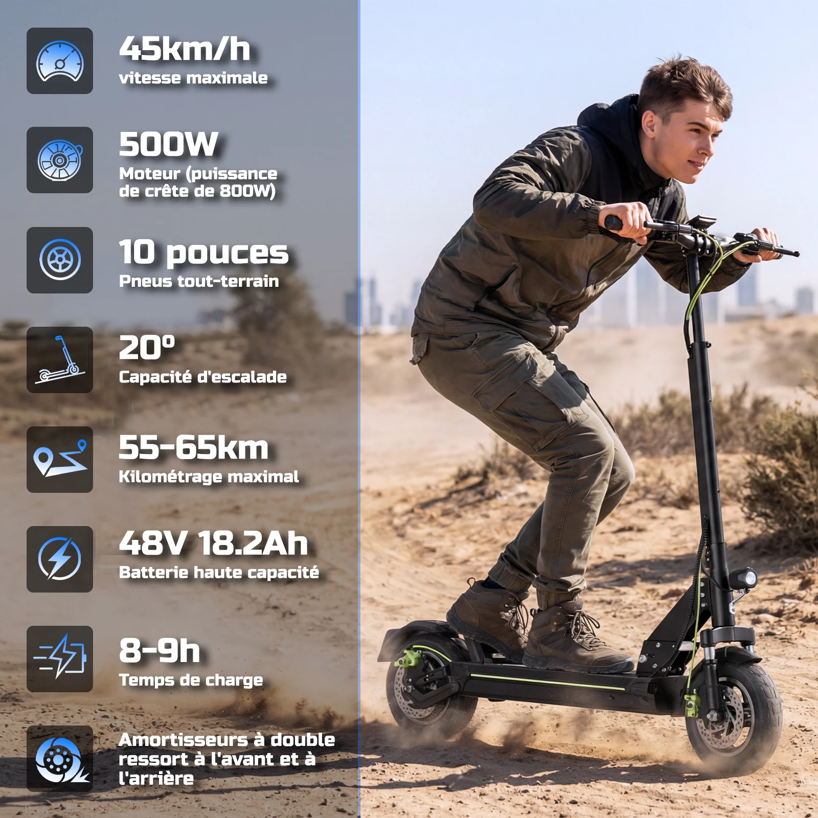D5-X Trottinette Électrique Adulte Batterie 48V 18.2Ah Autonomie 60km Trottinette Électrique Adulte Puissante Tout-terrain
