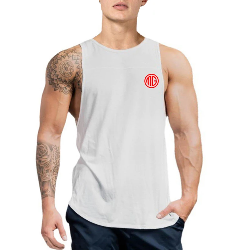 

Men Gym Sport Clothing Bodybuilding Workout Tank Top Summer Fashion Sleeveless Cotton T-shirt Fitness Running Loose Muscle Vests