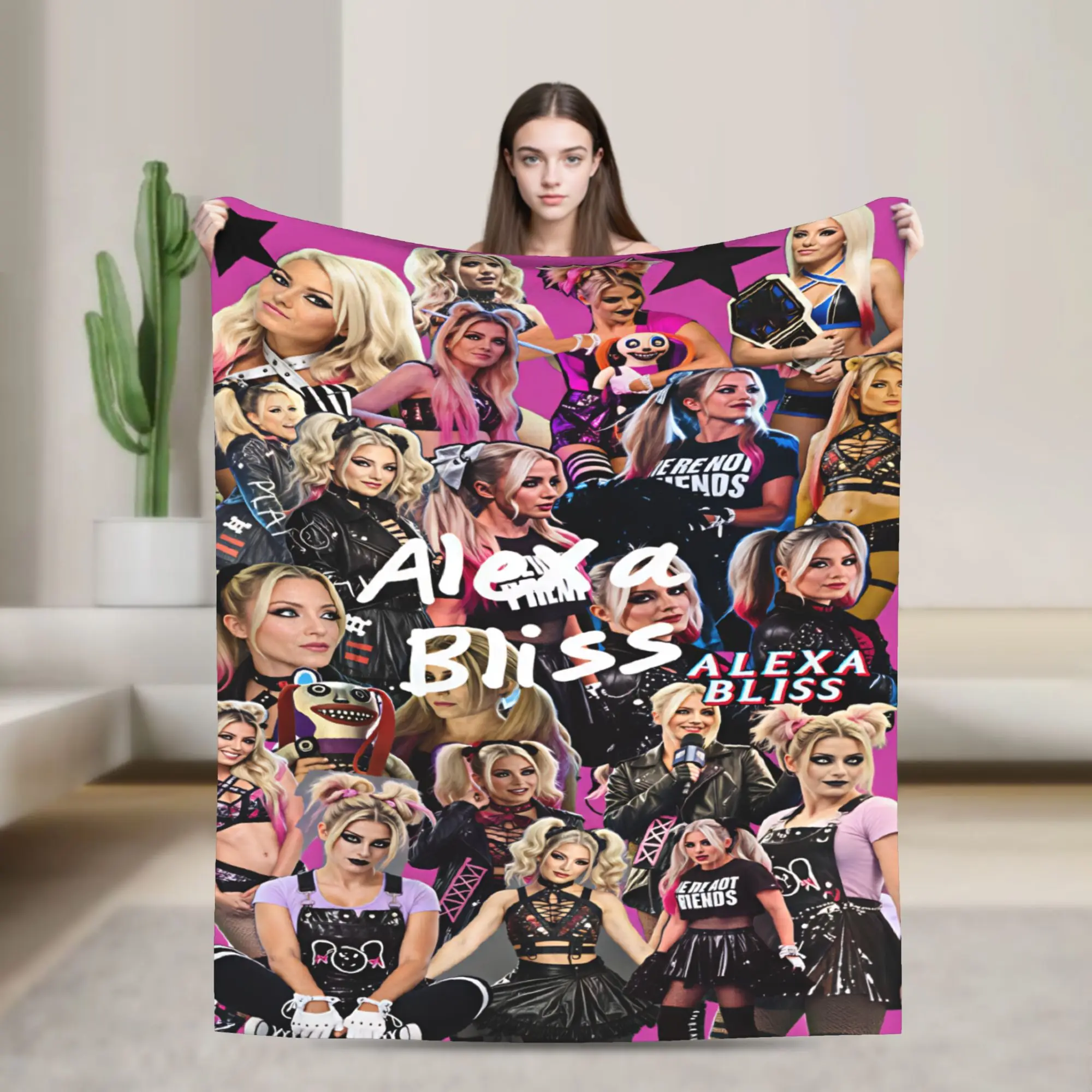 Couverture A-Alexa Bliss, couverture en peluche douce et esthétique pour voyage en plein air, bureau, couvre-lit en flanelle