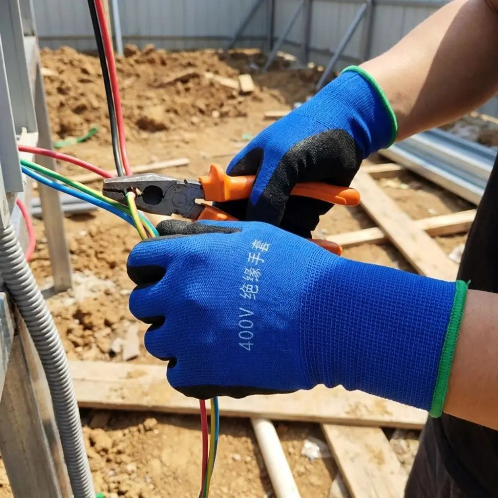 1 Pair Withstanding Voltage 400V Electrician Insulating Gloves High Elasticity Anti-Slip Grip Electrical Maintenance Gloves