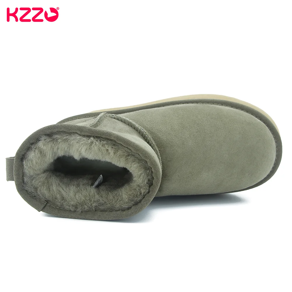 KZZO Australia Classic Platform Snow Boots Women Sheepskin Suede Leather Natural Fur Wool Lined Casual Ankle Winter Warm Shoes