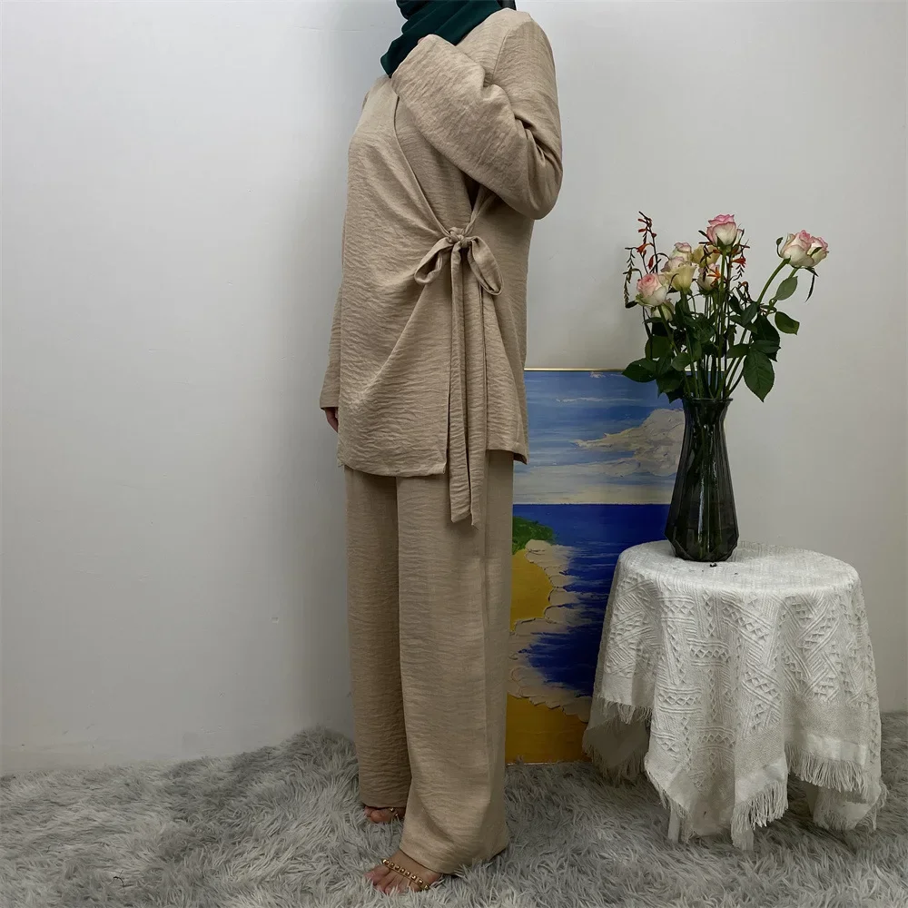 Einfache Hose mit weitem Bein und modische Damenbekleidung, langärmeliges Blusenoberteil, 2-teiliges Kleidungsset