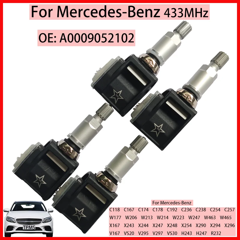 1/4PCS A0009052102 Tire Pressure Sensor For Mercedes-Benz W177 W247 C118 C257 W213 C238 C174 H243 X243 W464 H247 Car A0009057105