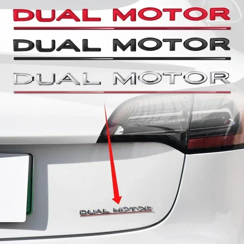 1pcs DUAL MOTOR letter Emblem Accessories Underlined Letters Logo Performance Badge Trunk Sticker Chrome 3D Decal