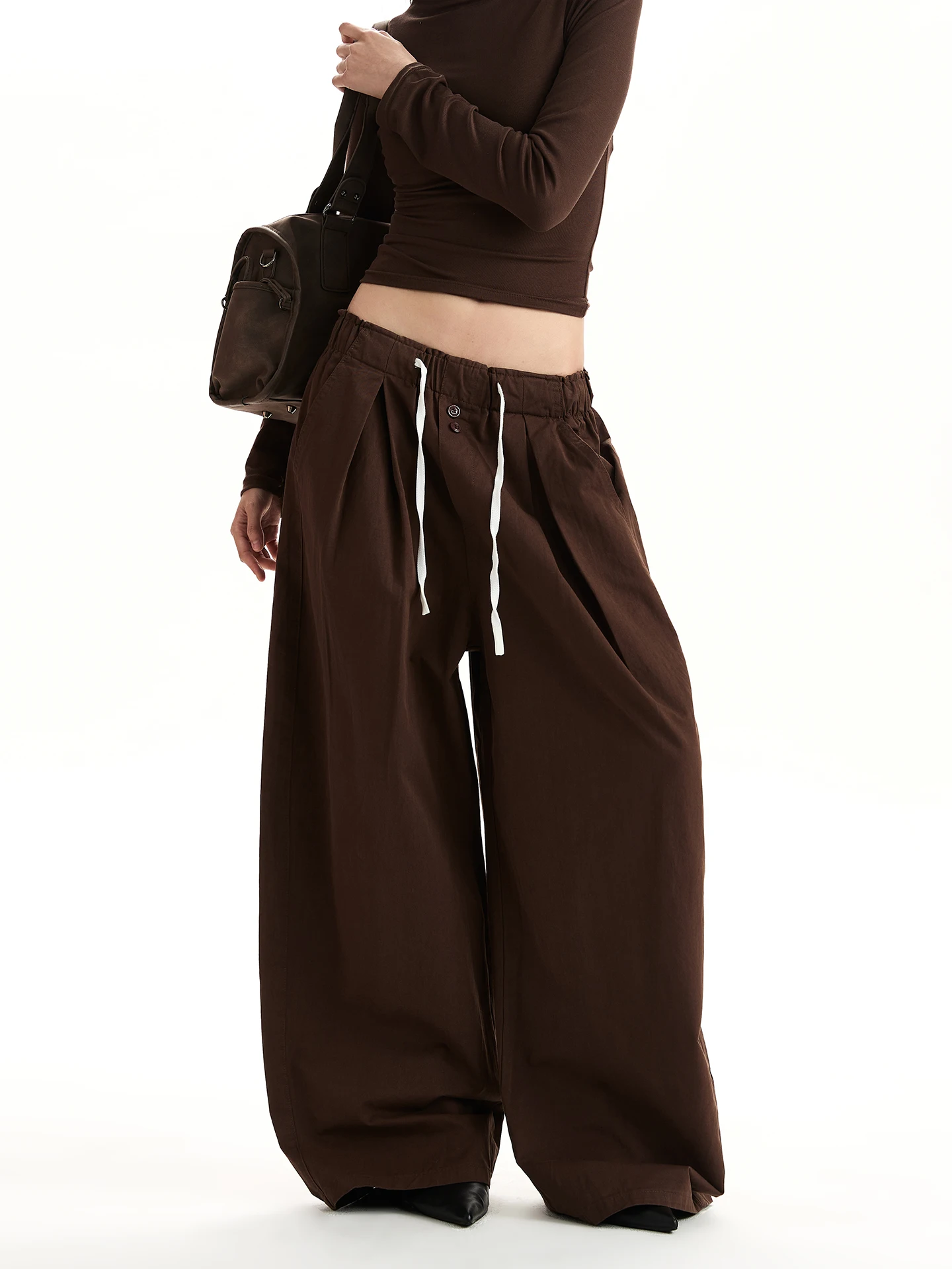 

Женские рабочие брюки прямого кроя в американском ретро-стиле с завязками, с высокой талией, свободные, повседневные, из хлопка, комфортные