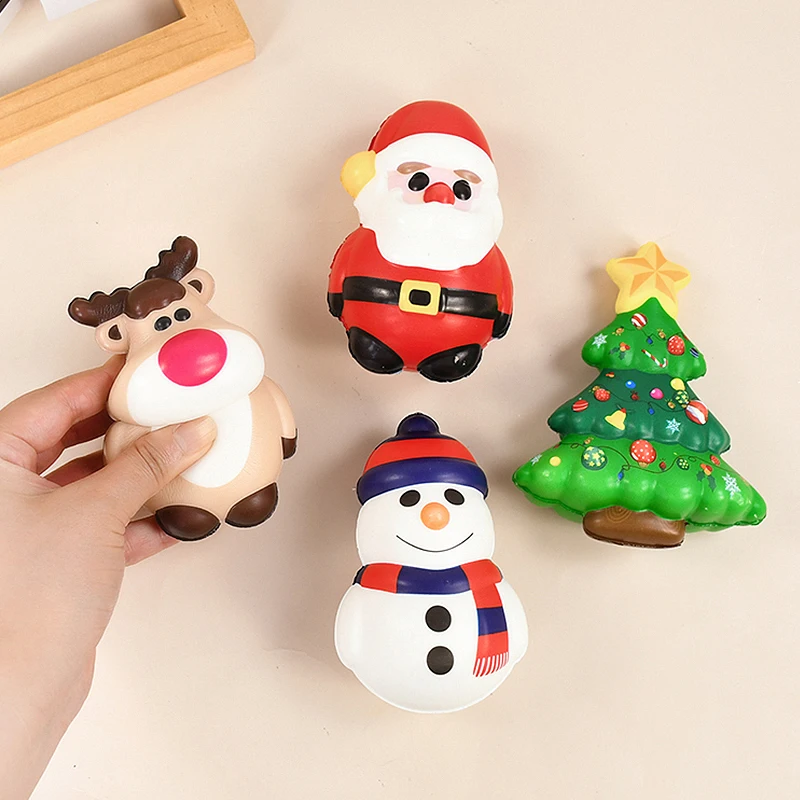 4/1pcs Christmas Anti Stress Reliever Toy Santa Claus Xmas Tree Squeeze Bounce Toy Kids New Year Gift 2024 Christmas Party Decor