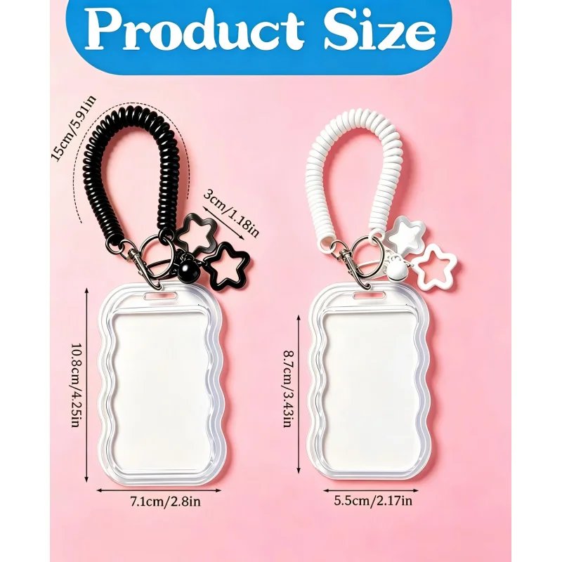 insUnique wavy edge ID card holder Elastic telephone cord lanyard Girly Heart Star Accessories Bus card and meal card storage ca