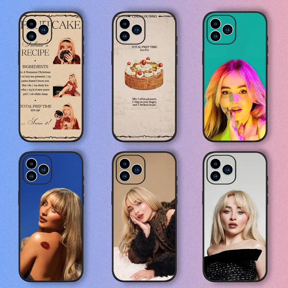 Singer Sabrina Carpenter Phone Case For iPhone 15,14,13,12,11,XS,XR,X,8,7,Pro,Max,Plus,mini Silicone Black Cover