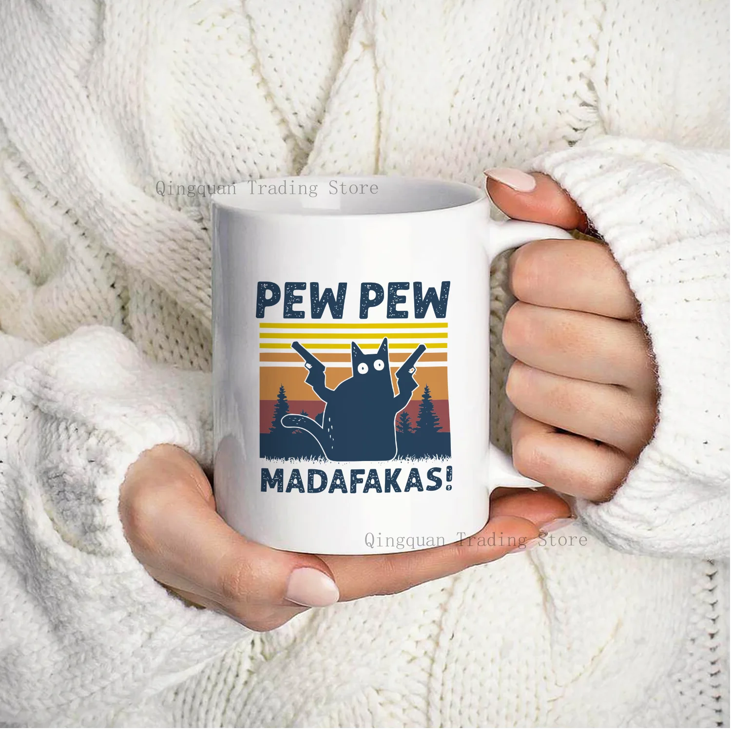 كوب بيو مطلي بالمينا كوب قهوة 11 أونصة من السيراميك والشاي والكاكاو ومقبض كوب لشرب الشاي