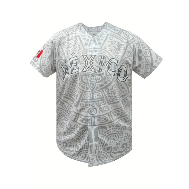 قميص بيسبول رجالي بأكمام قصيرة مع تطريز "MEXICO" قابل للتنفس وفضفاض مناسب للحفلات والرياضة والأنشطة الخارجية #6