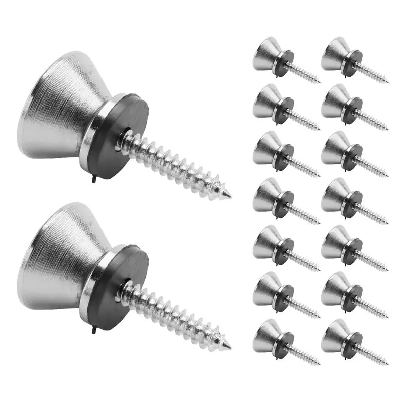 CGDS-Guitar Bass Chrome Metal End Pin Strap Buttons Locks Cushion Screws (16Pcs)