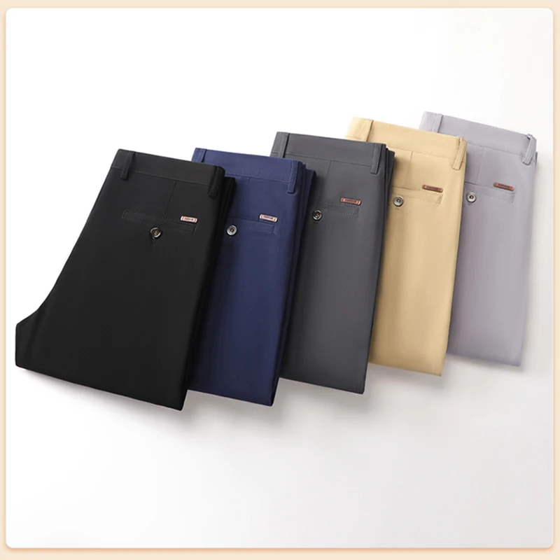 

Новые четырехсезонные мужские хлопковые повседневные брюки, однотонные прямые деловые свободные мужские классические брендовые тонкие модные брюки