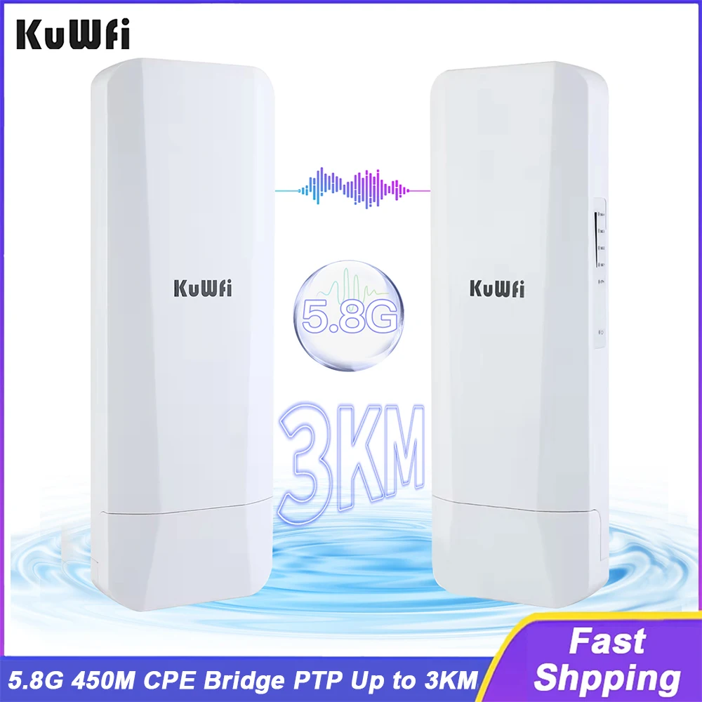 KuWFi 5.8Ghz Outdoor CPE Bridge 450Mbps Wireless WiFi AP Repeater Mode WiFi Coverage Point to Point Up to 3KM 14dBi Antenna IP65